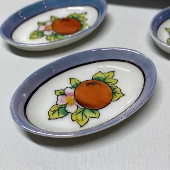 Noritake Lusterware Celery Dish & 6 Salt Dips Floral & Fruit Pattern, Japan Made - Picture 4 of 14